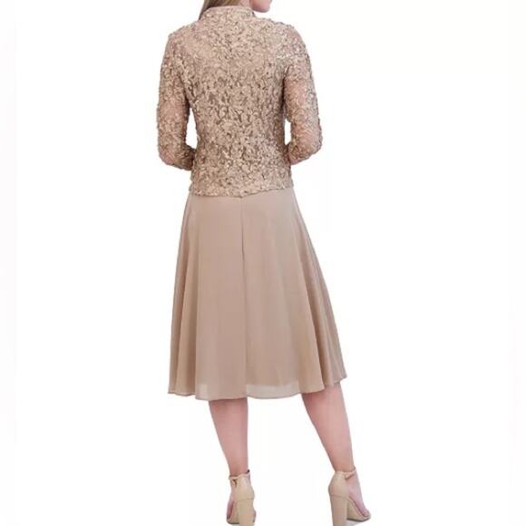 Jessica Howard Women's Soutache Jacket & Jewel-Neck Midi Dress Toffee Sz 6 - Picture 5 of 13